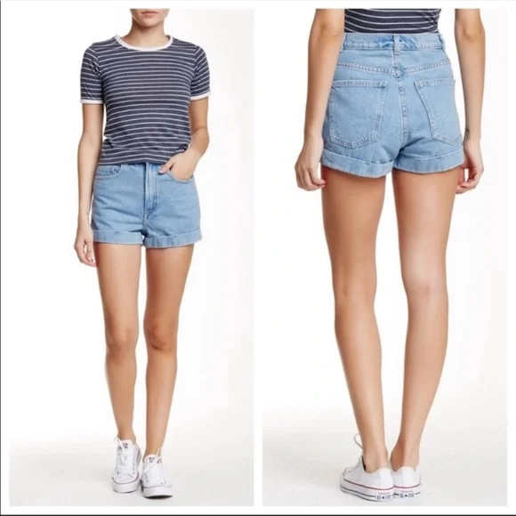 American Apparel High Rise Cuffed Jean Shorts - Picture 8 of 9